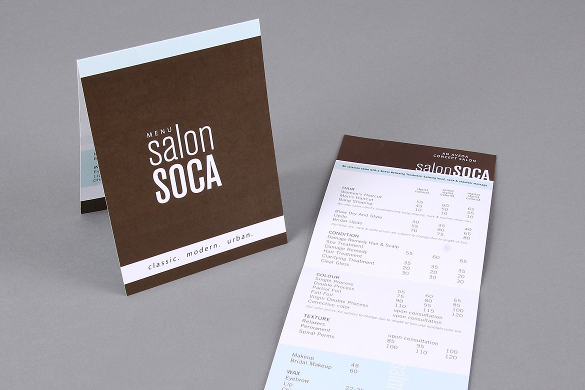 Salon Soca Menu